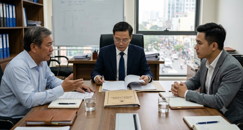 Hai bên trao đổi căng thẳng về hồ sơ mua bán đất giấy tay