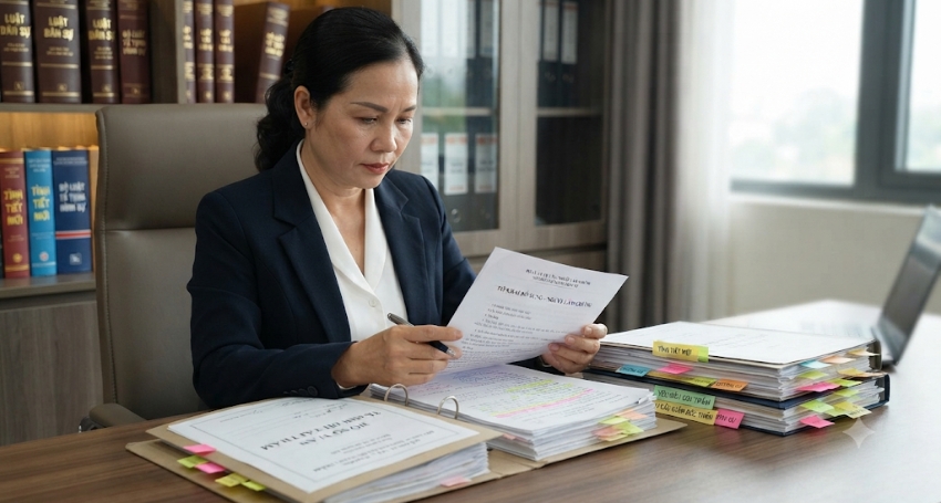 Luật sư kiểm tra tài liệu mới trong hồ sơ vụ án