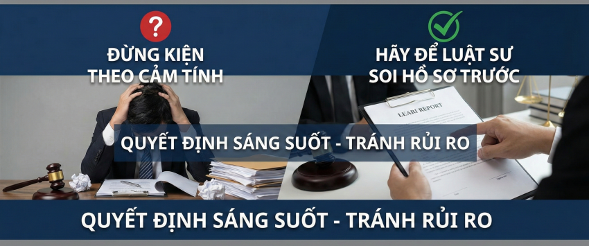 Thay vì lo lắng, rối bời và quyết định theo cảm tính, hãy để luật sư soi hồ sơ trước để có cái nhìn khách quan, tránh rủi ro mất tiền và thời gian