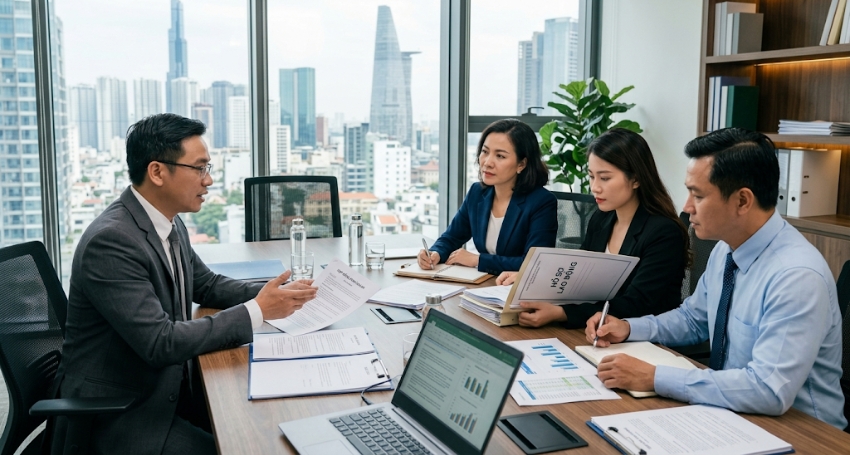 Doanh nghiệp xem xét hợp đồng và hồ sơ nhân sự cùng luật sư