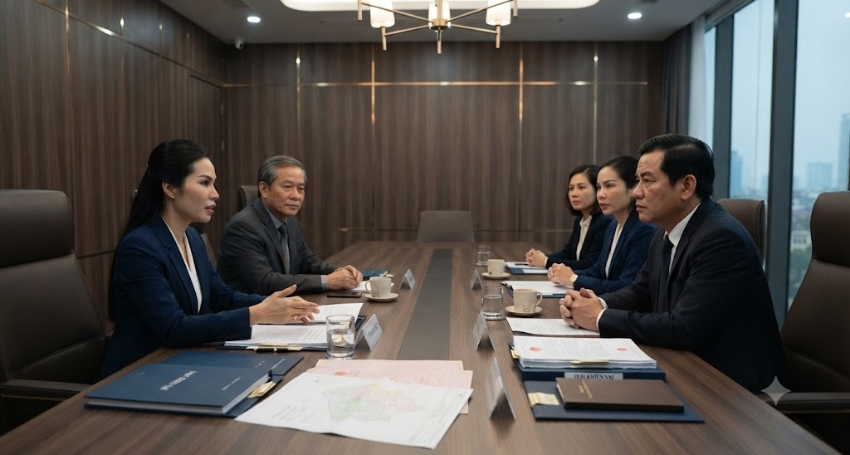Luật sư đại diện khách hàng làm việc với cơ quan nhà nước về khiếu nại đất đai.