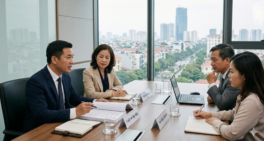 Luật sư hỗ trợ người lao động và doanh nghiệp trao đổi tại buổi hòa giải.