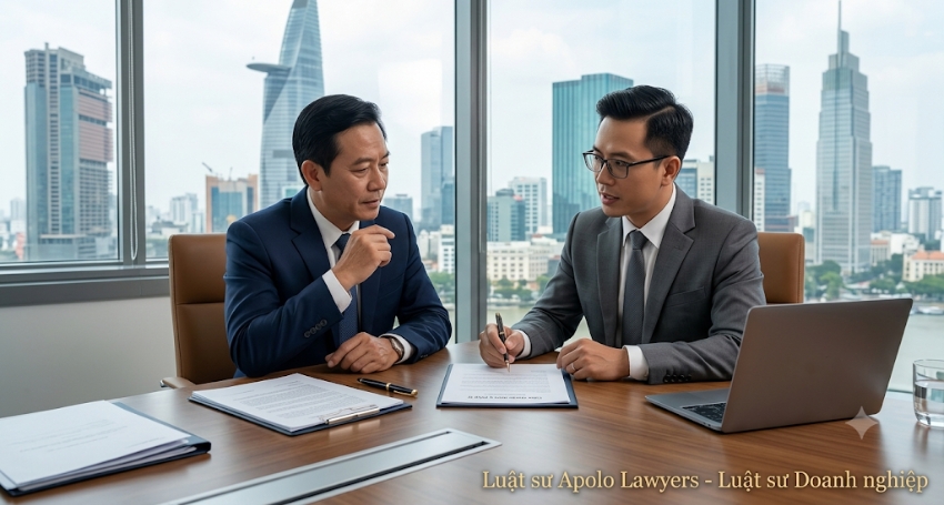 Chủ doanh nghiệp trao đổi điều khoản dịch vụ với luật sư