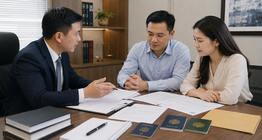 Cặp vợ chồng trao đổi hồ sơ ly hôn có yếu tố nước ngoài