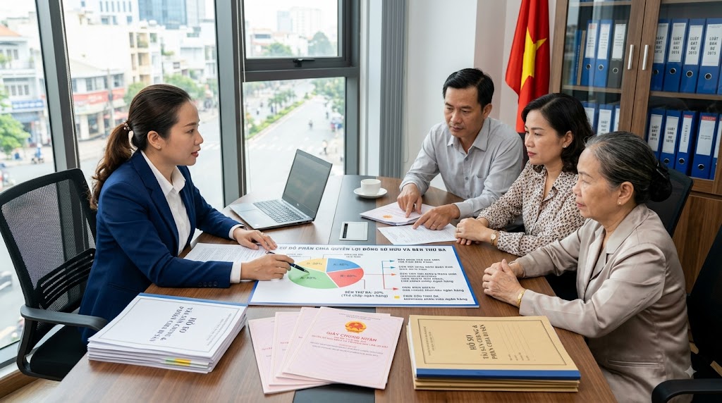 Gia đình và luật sư trao đổi về quyền sở hữu nhà đất